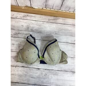 Aerie Women Katie Bra Size 34D Blue White Stripes Dot Print Lightly Lined